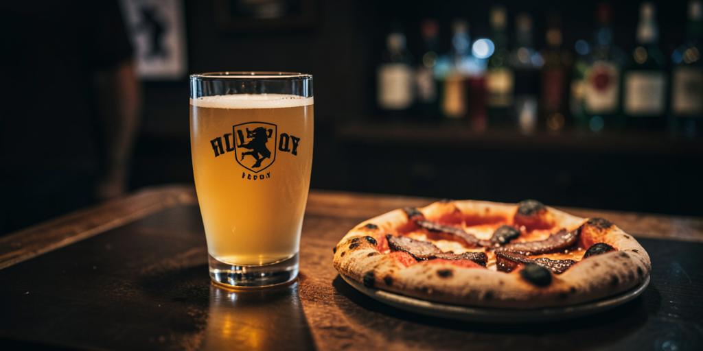 1-BBL Experimental Hazy IPA with Nectaron + Smoked Pork Belly Pizza